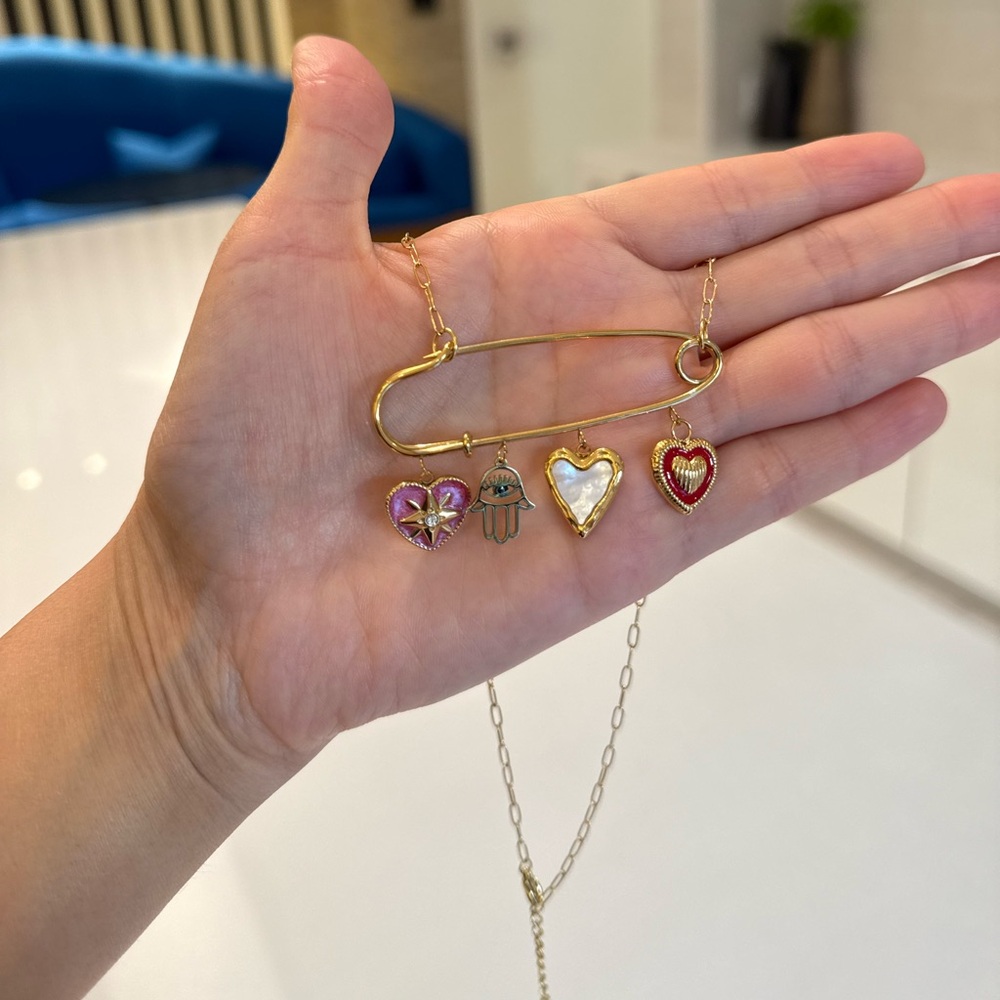 Celine13‎ 18K Gold Plated Spiritual Talisman Necklace – Hearts & Hamsa Charms - Picture 4 of 11
